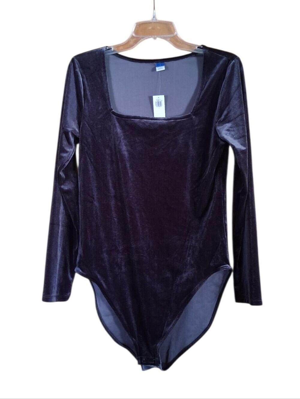 NWT Old Navy Square Neck Velvet Bodysuit Black Size L